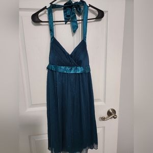 Medium Turquoise Sparkly Halter Dress